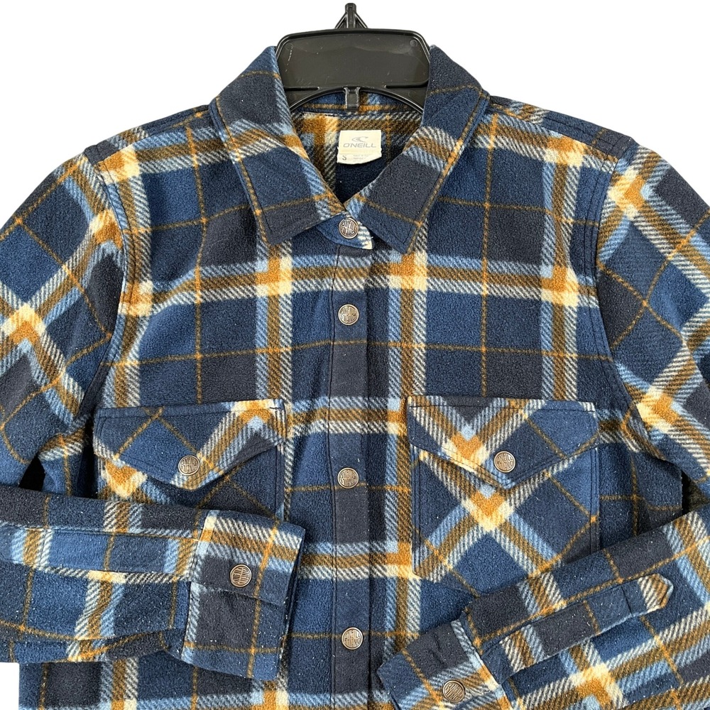 O'Neill Fleece Button Down Chore Shirt Mens S Plaid Snap Pocket Outdoor Casual